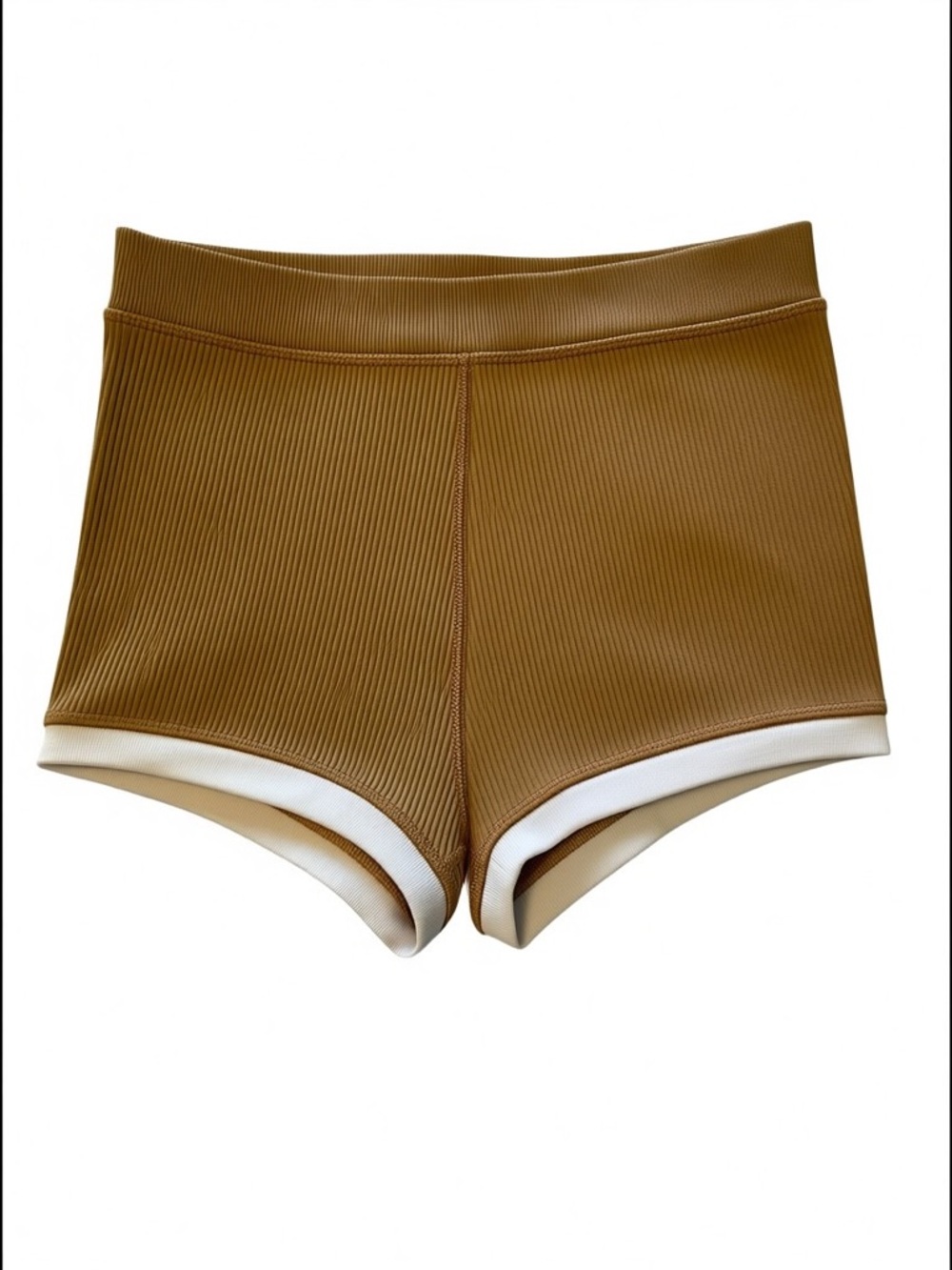 aerie Ribbed High-Waist Two Tone Shorts with White Trim - Brown